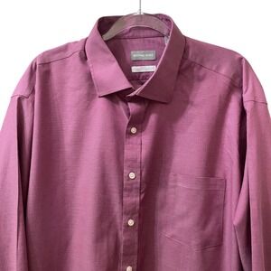 Michael Kors Mens Big Fit Airsoft Stretch Dress Shirt Burgundy Non-Iron 19 34/35